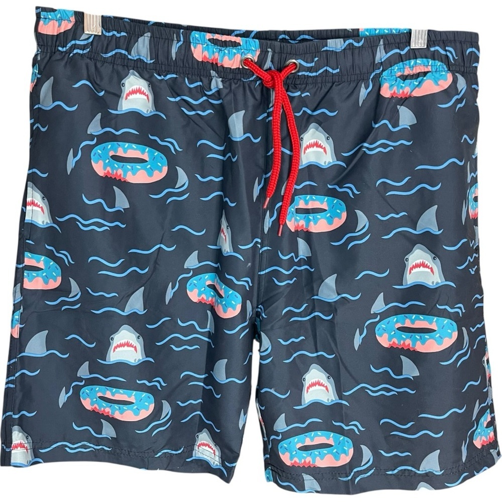U.S. Surf Club Sharks Donuts Print Swim Trunks Blue